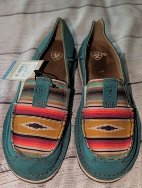Ariat Teal Suede Slip-On with Multicolor Southwestern Stripe